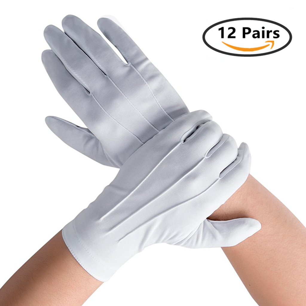 Unisex White Performance Gloves , Stretchy Parade / Work Gloves- 12 Pairs pack