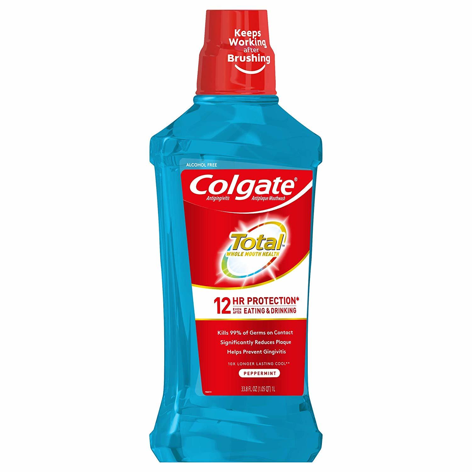 Colgate Total Mouthwash, Alcohol Free, Peppermint Flavor, 33.8 fl. oz ...