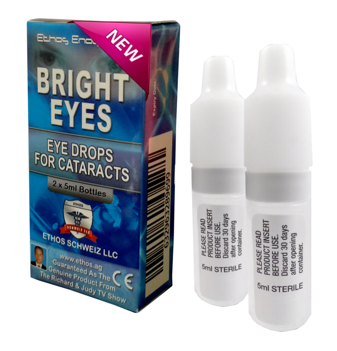 Ethos Bright eyes NAC Eye drops for Cataracts featured on UK TV 3 Boxes