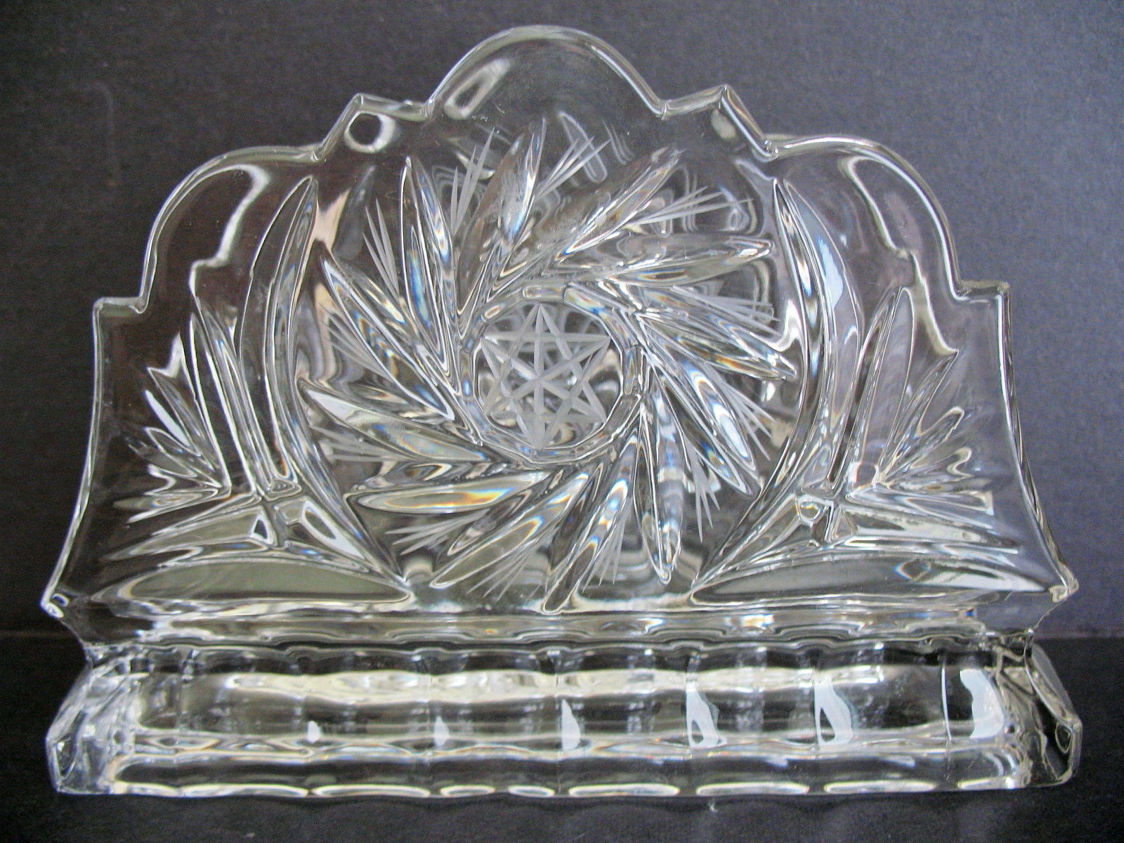 ABP Pinwheel Design Crystal Cut Glass Napkin or Mail Holder Pottery