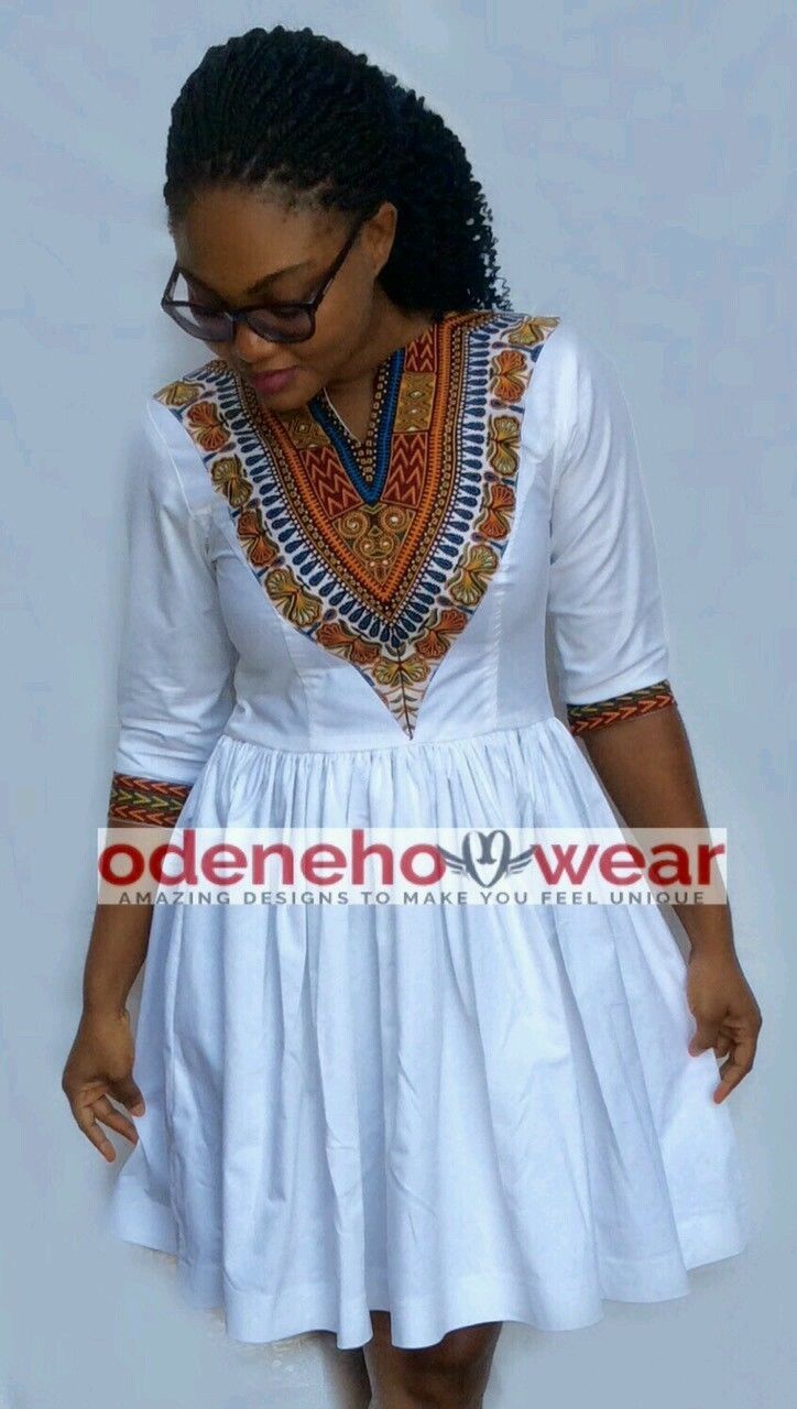 Odeneho Wear Ladies White Polished Cotton Dress/Embroidery.African Clothing. 