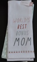 Bullseyes Playground 2PK &#39;World&#39;s Best Bonus Mom&#39; Spring Dish Towel Set ... - $8.99