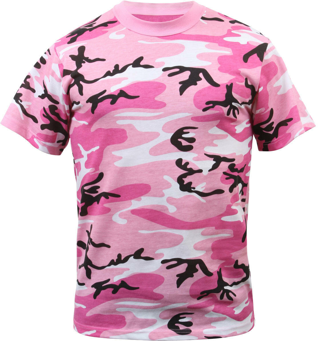 pink shirt with camo pants