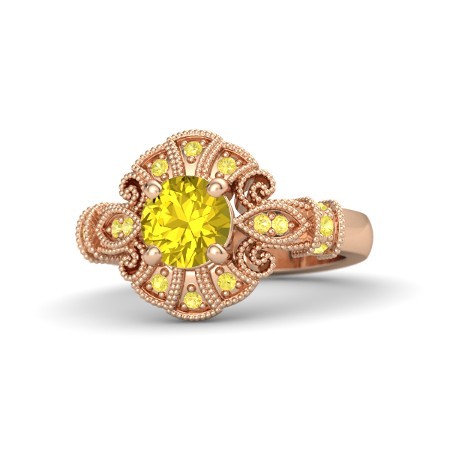 1.70 Ct Round Cut Yellow Sapphire Engagement Chantilly Ring 14k Rose Gold Fn