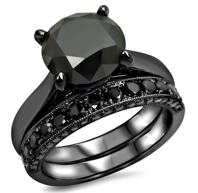 3.90 Ct Round Cut Cubic Zirconia Engagement Ring Bridal Set 10k Black Gold Fn