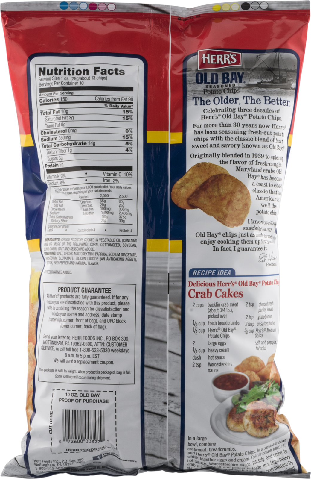 Herr's Old Bay Potato Chips 9.5 Oz. (3 Bags) Chips