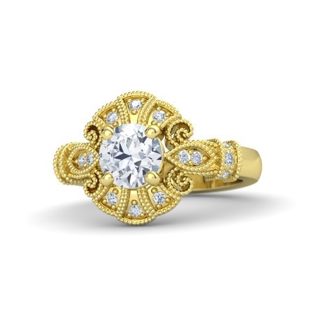 1.70Ct Round Cut Cubic Zirconia Engagement Chantilly Ring 14k Yellow Gold Finish
