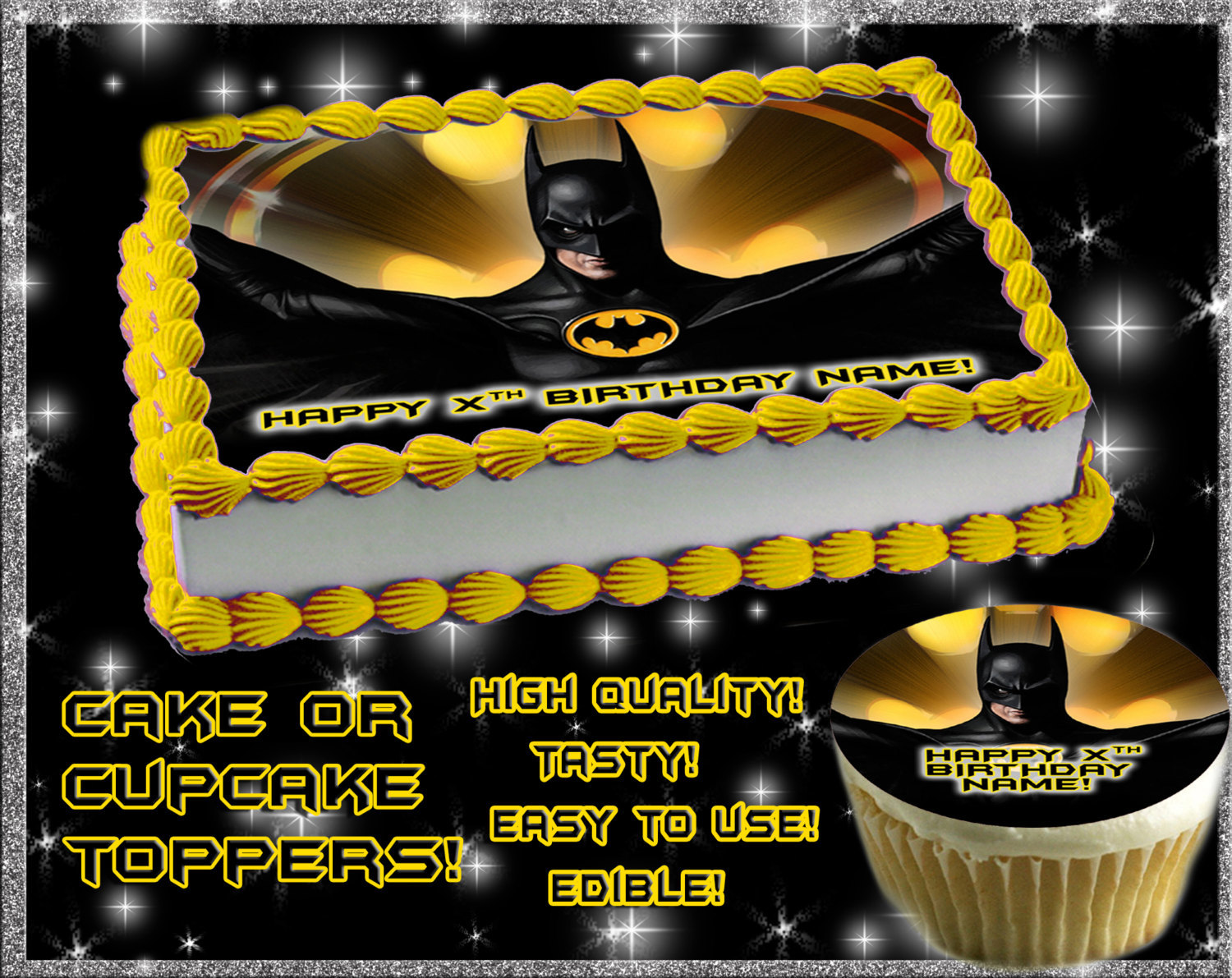 Batman Cake topper Edible decal transfer Birthday picture sugar paper