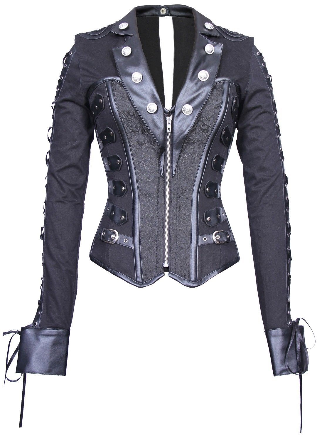 Faux Leather Cotton Gothic Corset Jacket Black S 10XL Steampunk