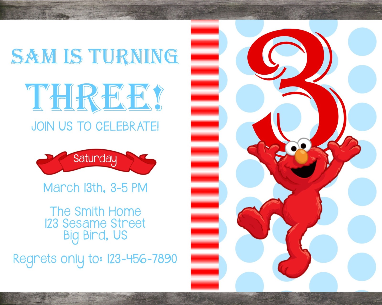 Elmo Invitation, Elmo Invite, Elmo Birthday Party, Elmo Party, Elmo
