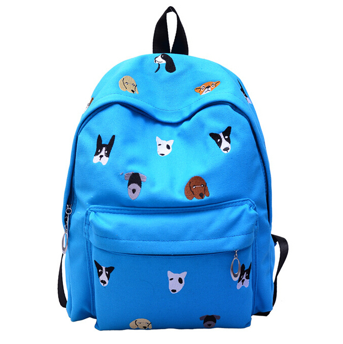 Canvas Backpacks Animals Dogs Embroidery Schoolbags For Teenagers Girls