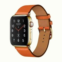 24K Gold Plated Apple Watch SERIES 8 HERMES 45mm Attelage Gold Buckle Orange Ban - $2,469.05