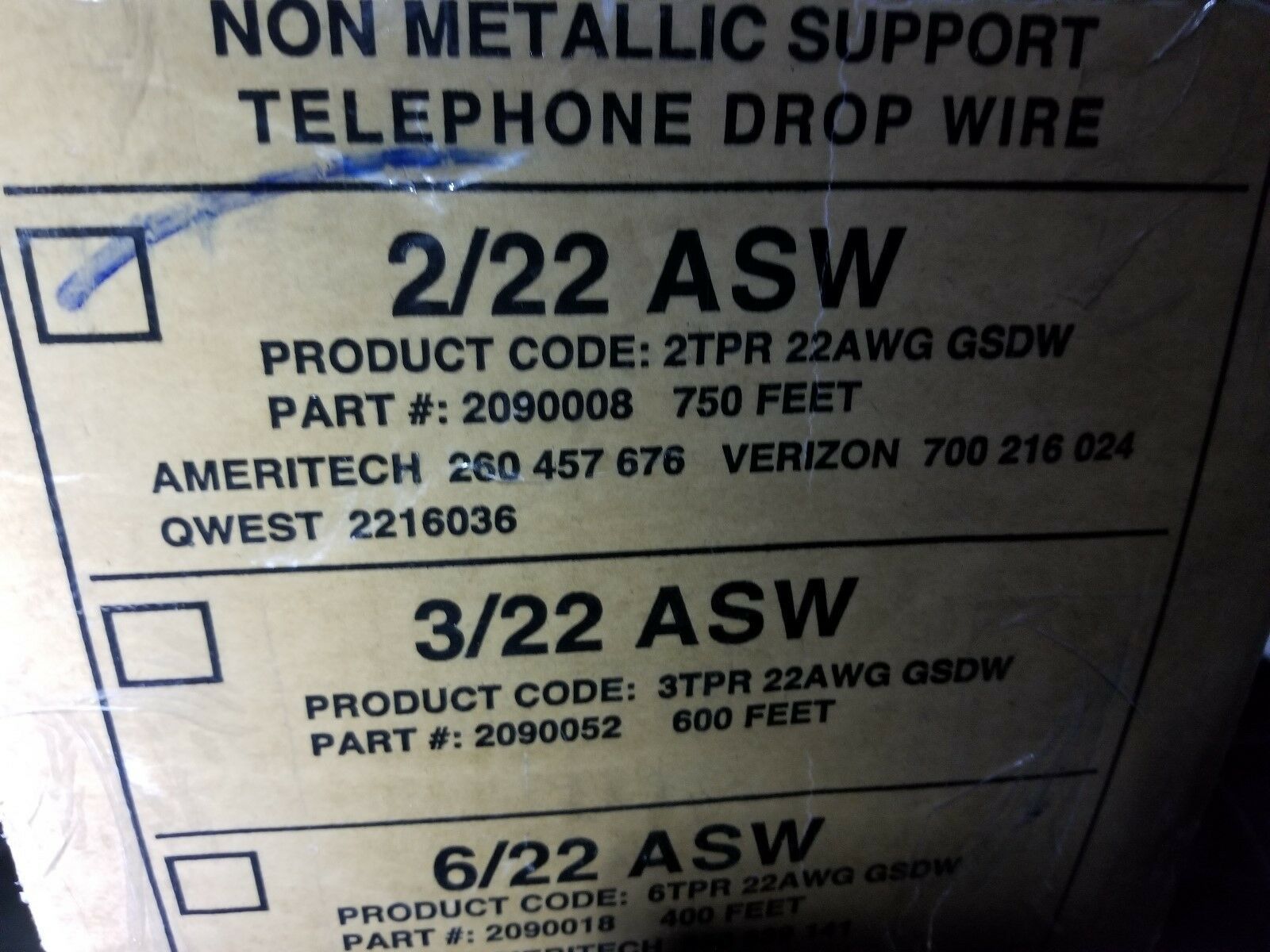 General Cable 2090008 22/2P NM Support Telephone Service Drop Wire ASW /100ft