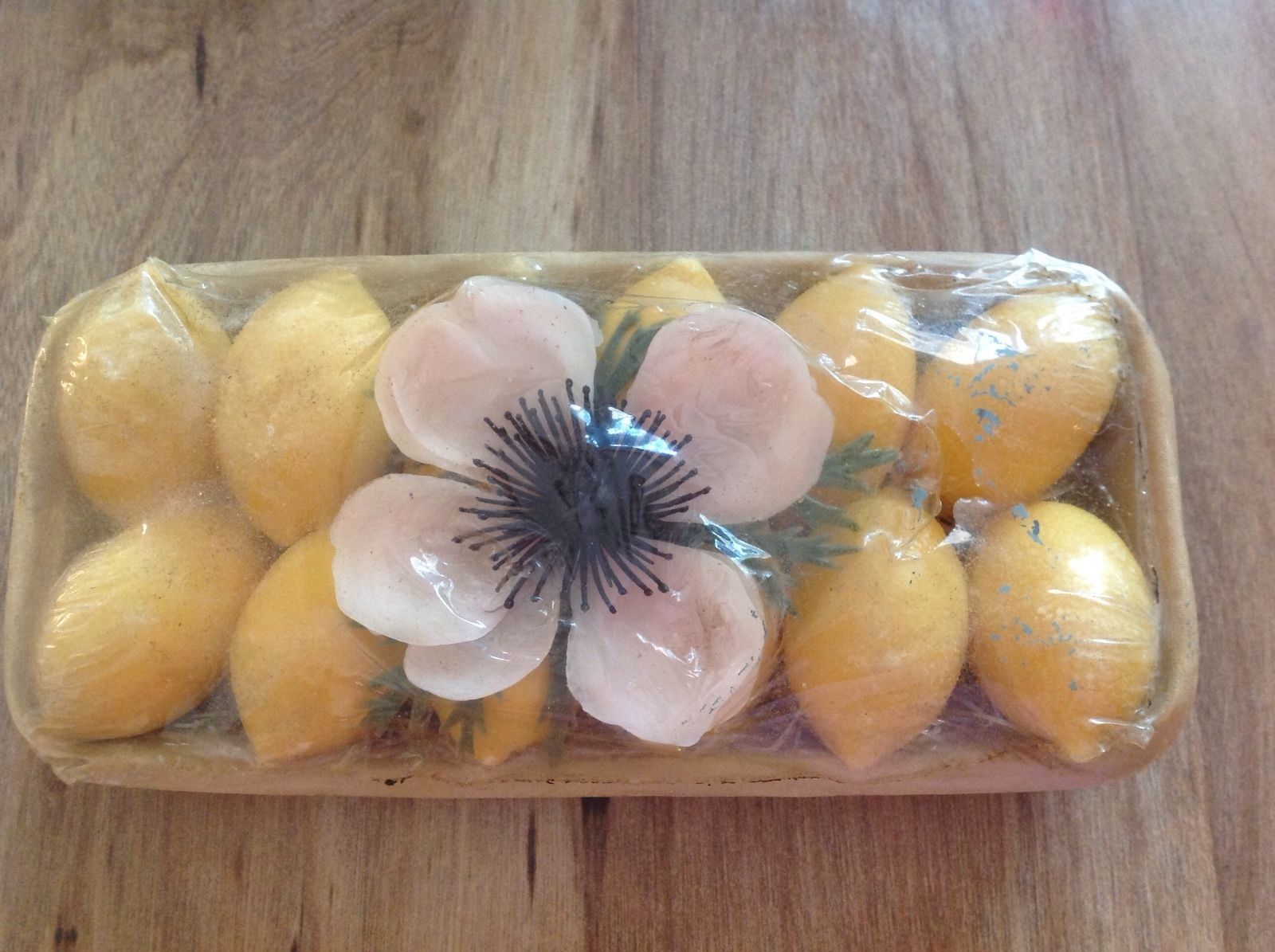 Vintage 1960s Package of Lemon Scented Soap, 12 cakes New with plastic flower - $10.00