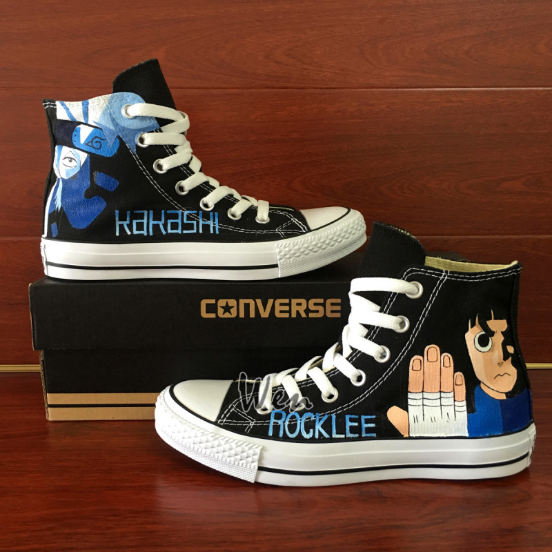 Anime Naruto Hatake Kakashi Rock Lee Hand Painted Converse All Star Sneakers Wen