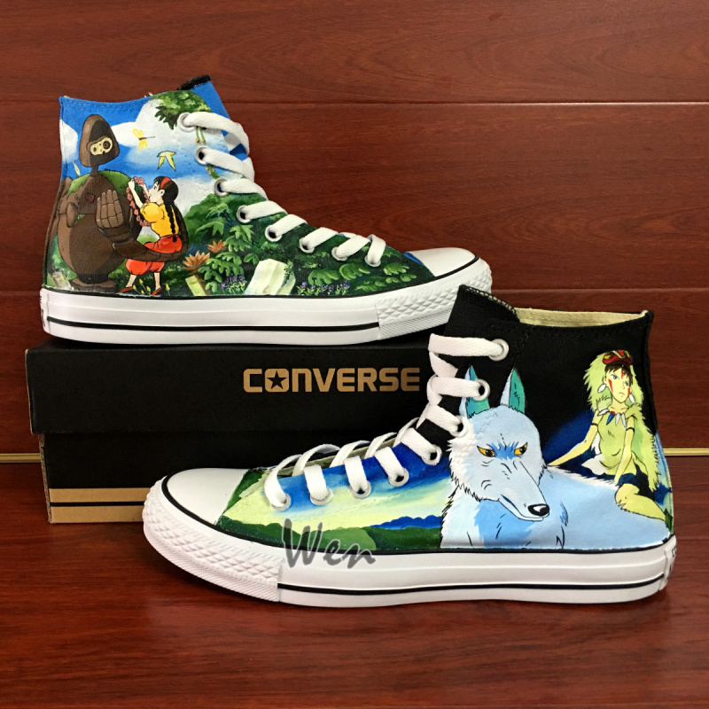 Converse All Star Hand Painted Shoes Princess Mononoke Wolf Castle in the Sky
