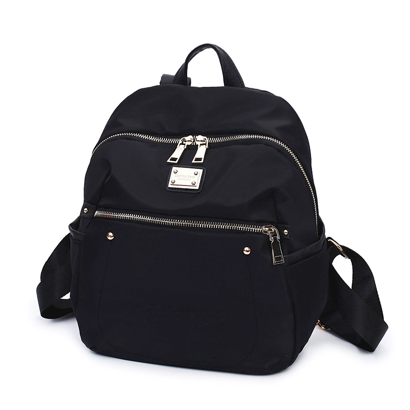 Waterproof Nylon Backpacks Women Solid Zipper Soft Back Pack Unisex ...