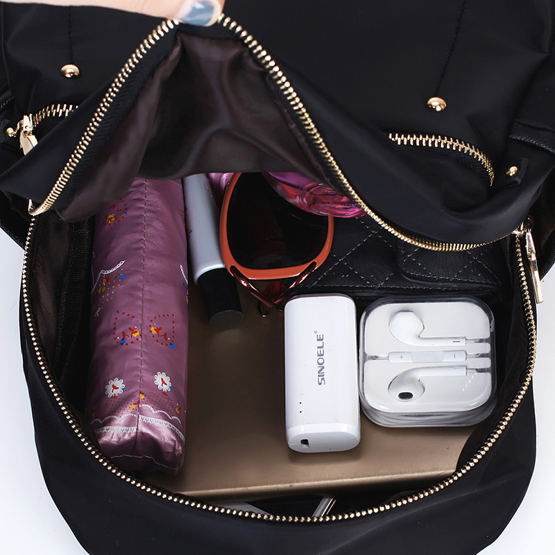 Waterproof Nylon Backpacks Women Solid Zipper Soft Back Pack Unisex