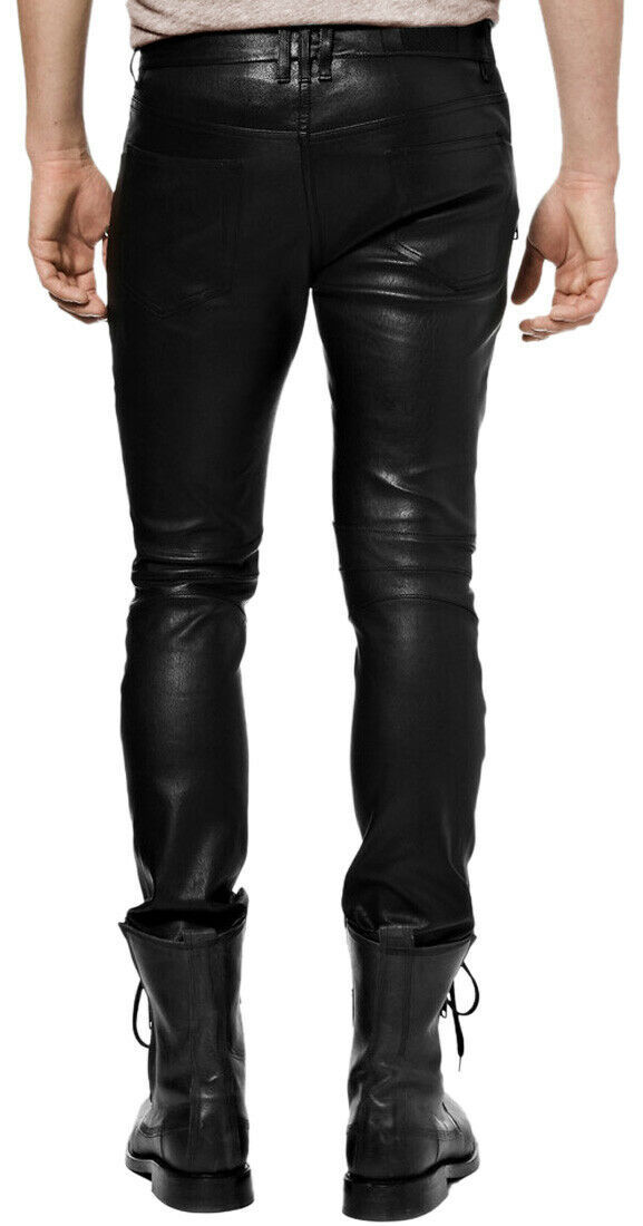 GENUINE LAMSKIN LEATHER ROCK STAR-STYLE LEATHER PANT FOR MEN - Pants