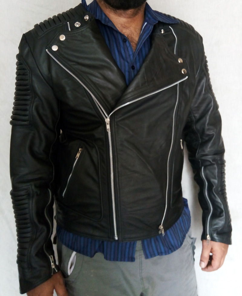 Black Leather jacket, Zipper Ribbed Leather jacket Men jacket Outerwear