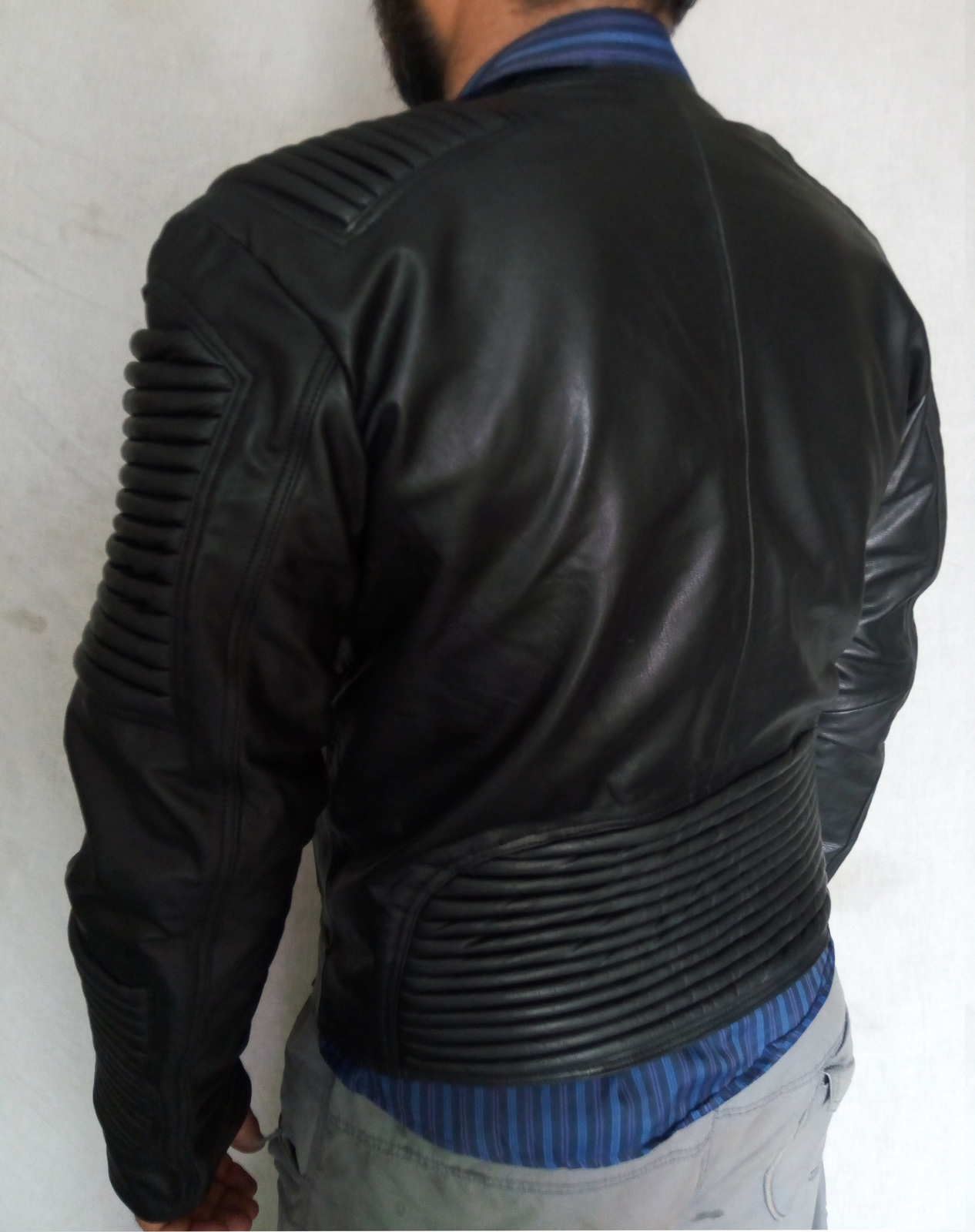 Black Leather jacket, Zipper Ribbed Leather jacket Men jacket Outerwear