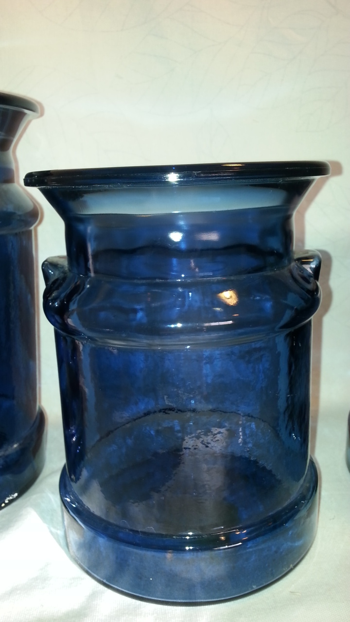 Vintage Blue Glass Milk Jug Canister Set of 3 1970's Canisters & Jars