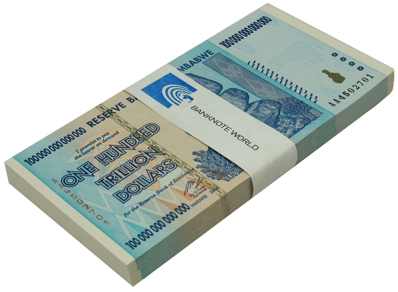 Zimbabwe 100 Trillion Dollars X 100 Pieces (PCS), AA/2008, UNC, Bundle