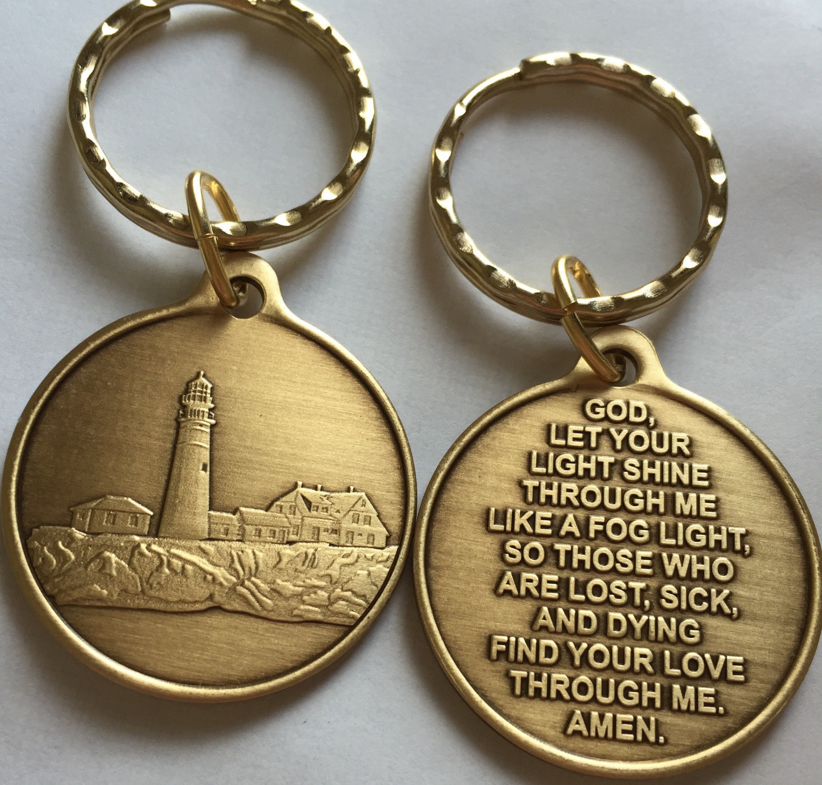Fog Light Prayer Keychain Lighthouse AA Medallion Bronze Foglight Sobriety Chip