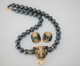 KJL for Avon Duchess of Windsor Grey Panther Necklace & Pierced Earring Set J453 - $128.00
