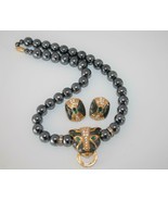 KJL for Avon Duchess of Windsor Grey Panther Necklace &amp; Pierced Earring ... - $128.00