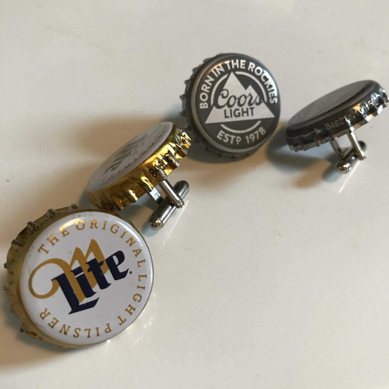 Upcycled beer cap cufflinks (2 Pairs)