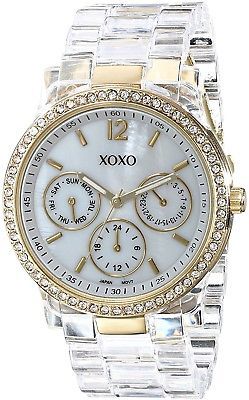 XOXO Women's XO5527 Clear Bracelet With Rhinestones On Gold Case Watch