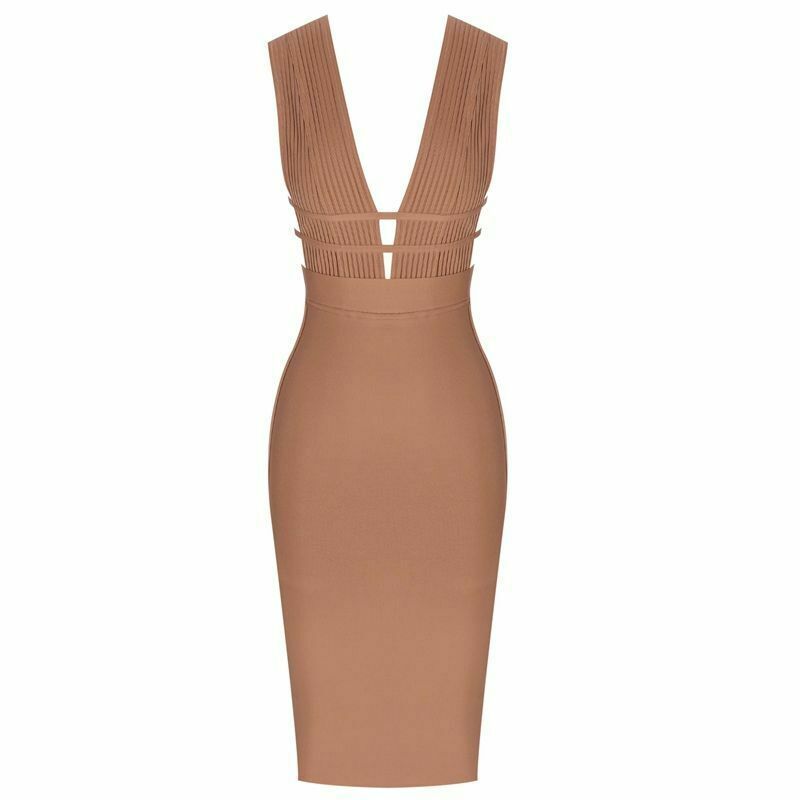 Women Bandage Dress Summer Sexy Deep V Neck Bodycon Party Cut Out Sleeveless New