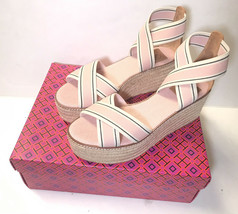 Tory Burch Frieda Blush Stripe Pink Tan Platform Espadrille Sandals Size... - $170.99