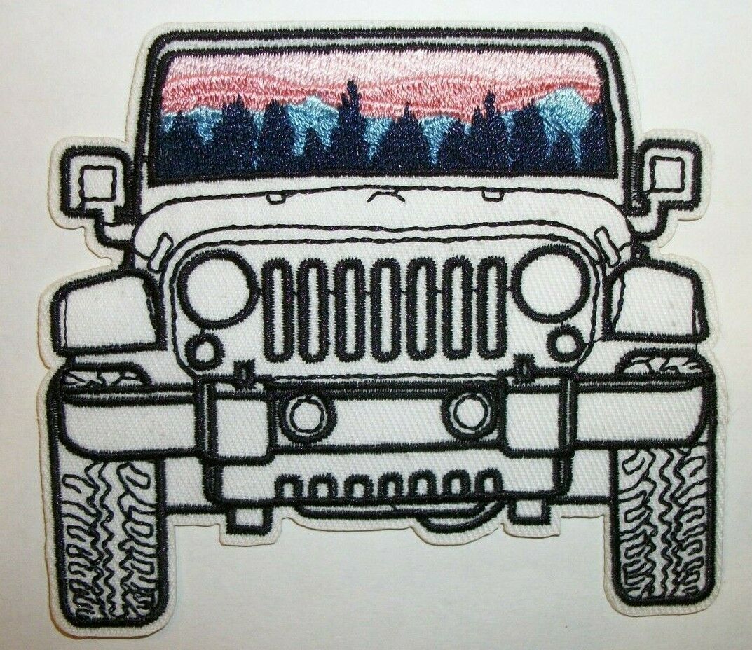 Jeep~Embroidered Patch~Off-Road~Crawler~Grill @ 3 5/8 3 3/8~Iron or Sew On