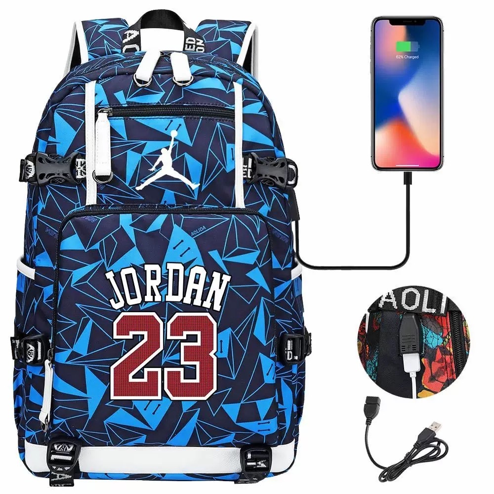 Basketball Chicago Bulls Air Jordan USB Charging Backpack School NoteBook Backpacks & Bags