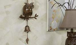  Brown Owl Metal Wall Hanging with Bell 25" Long Hanging Chime Garden Decor image 3