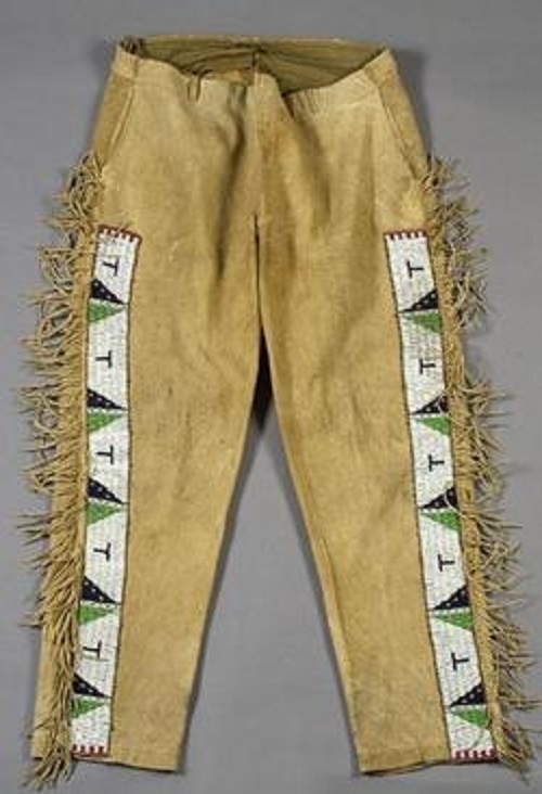 Men New Native American Buckskin Beige Suede Leather Fringe Hippy Bead