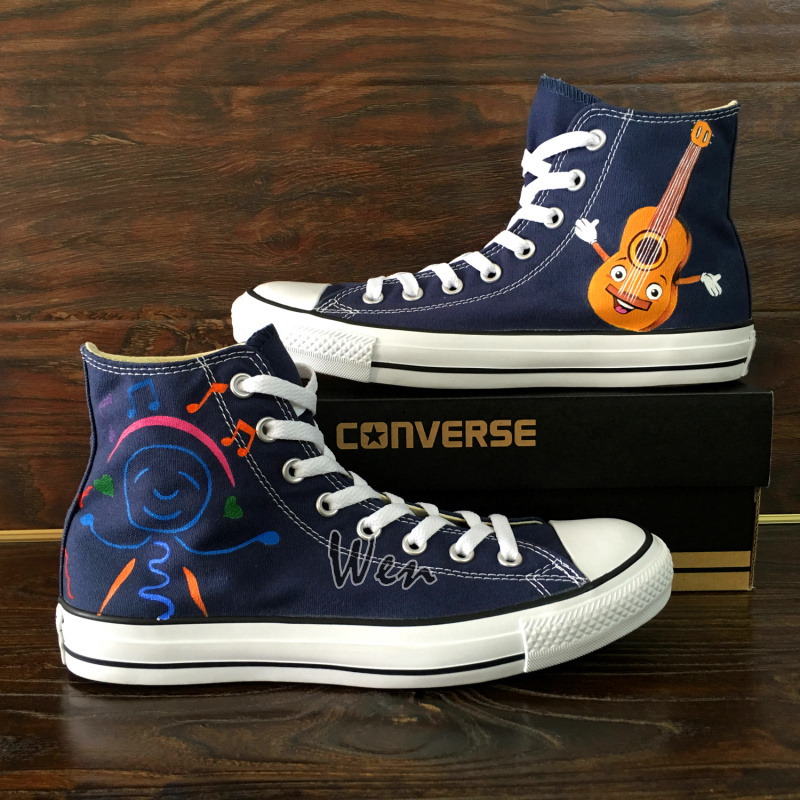 Musical Notes Guitar Design Hand Painted Converse All Star Shoes Blue Sneakers