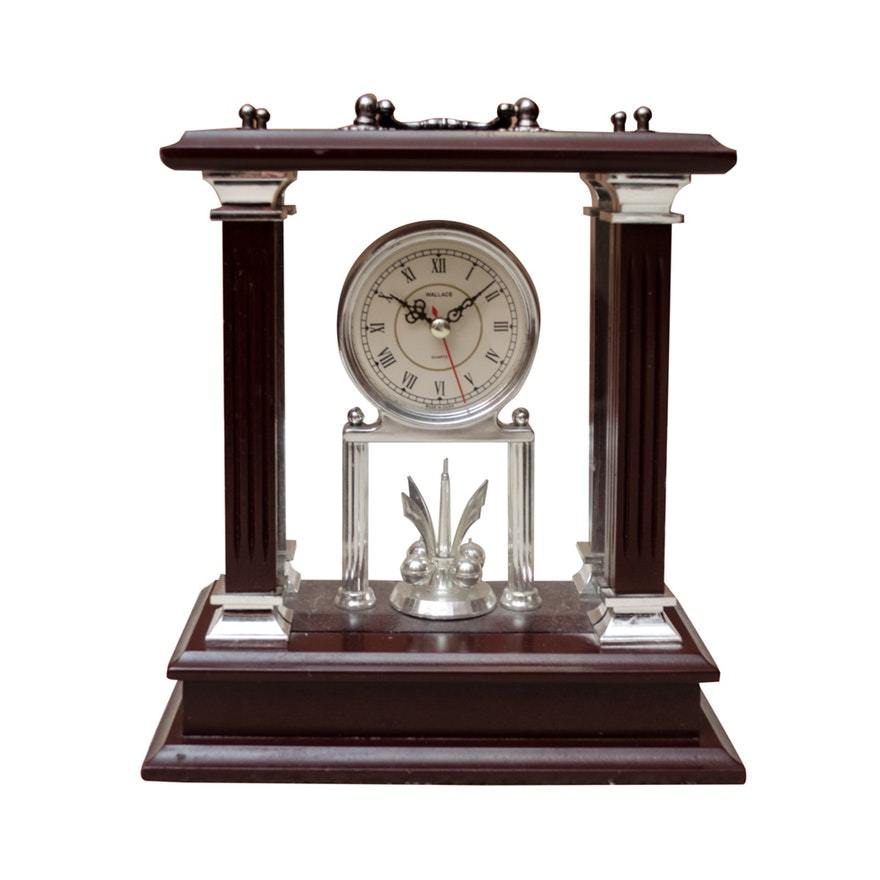 WALLACE SILVERSMITH SINCE 1835 WOOD MANTLE CLOCK SILVERPLATED 91/4"H X