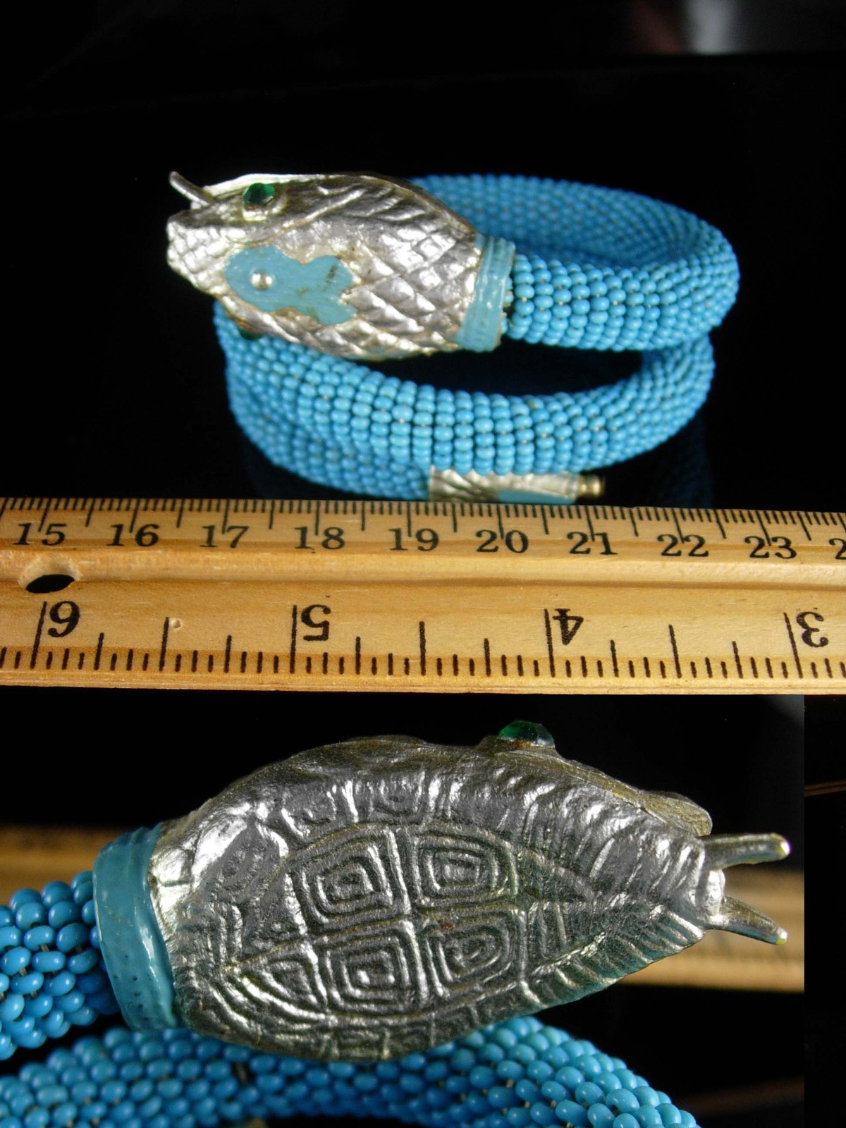 Exotic Snake Bracelet vintage Enamel beaded fork TONGUE coil wrap
