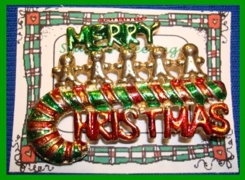 Primary image for Christmas PIN #0067 VTG Merry Christmas Candy Cane Red & Green HOLIDAY BROOCH
