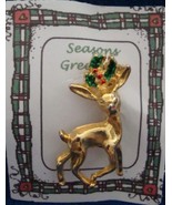 Christmas PIN #0363 VTG AAI Buck Reindeer Goldtone &amp; Holly Scatter Pin-V... - $19.75