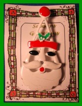 Christmas PIN #0294 VTG Santa Head White Enamel w/Red &amp; Green HOLIDAY Br... - $19.75