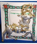 Christmas PIN #0367 Buck Reindeer Matte Florentine Finish Silvertone w/G... - $24.70