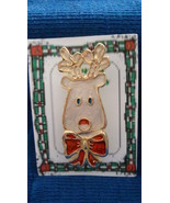 Christmas PIN #0373 Buck Deer/Reindeer White enamel With Red Bow &amp; Goldt... - $19.75