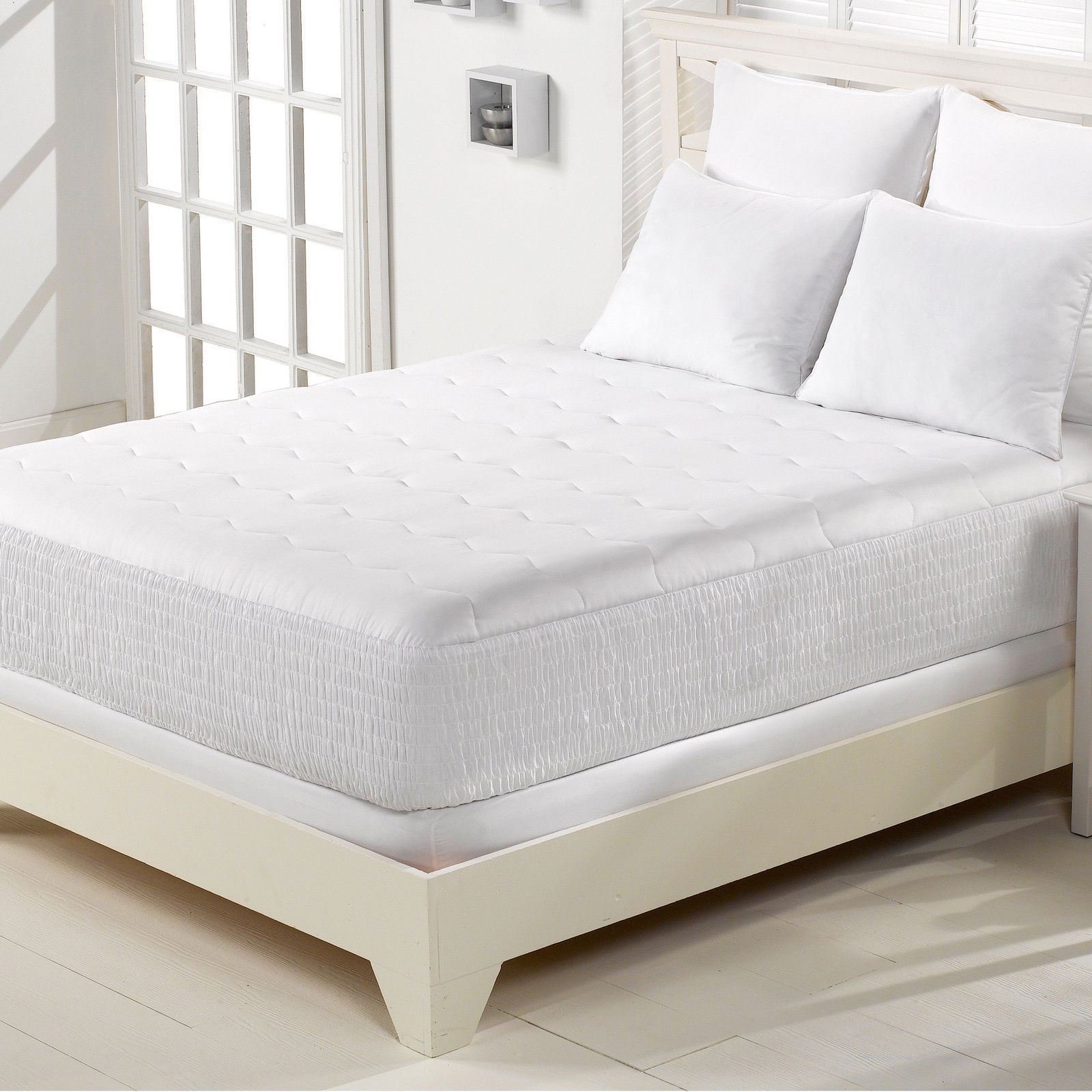 Eggshell Mattress Pad Cotton Top White Queen Size w/ Ribbed Sturdy Stay on Pads - $54.40