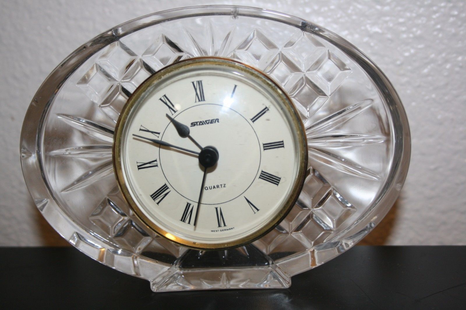 Vintage Beautiful Staiger Oval Shaped Quartz Crystal Glass Clock Shelf, Mantel