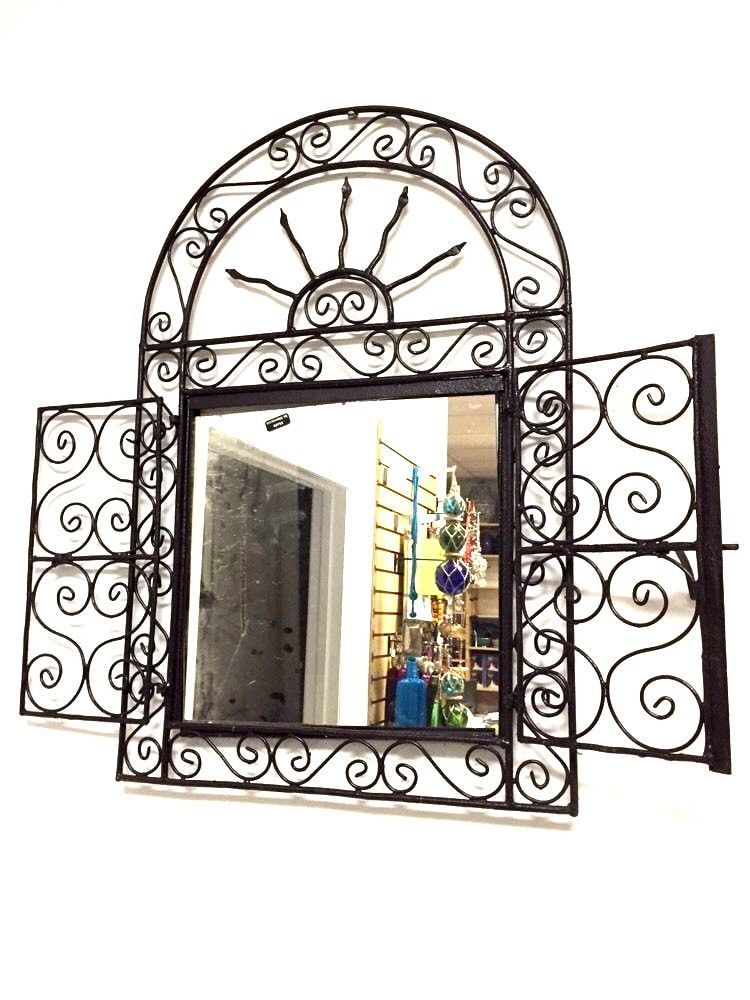 Moroccan Wrought Iron Wall Sun Arch Door Mirror Design 29" x 19.