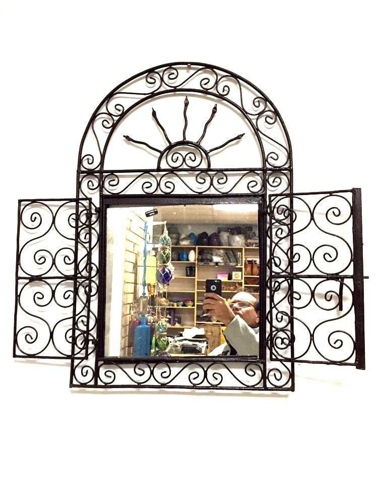 Moroccan Wrought Iron Wall Sun Arch Door Mirror Design 29" x 19.